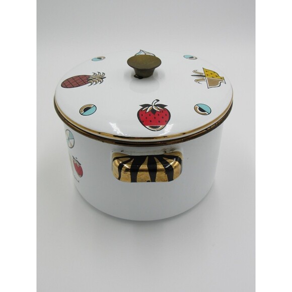 VTG MCM 2 qt Sauce Pot Lid Georges Briard Pineapple Enamelware 60s Retro - Picture 3 of 16